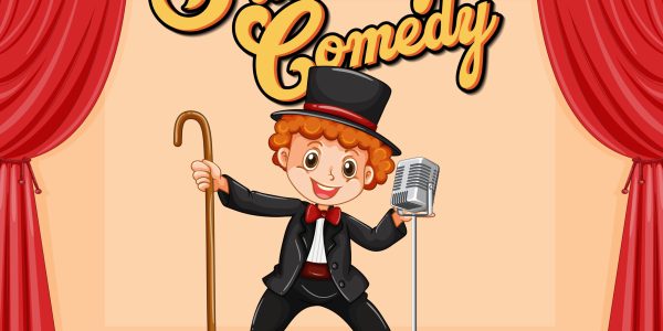 A young man performing singing on stage illustration